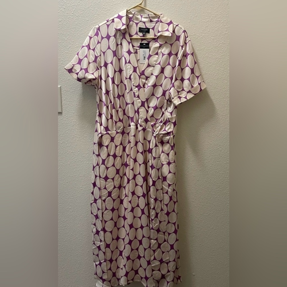 Tahari ASL Purple and White Geometric Midi Dress - Picture 4 of 4